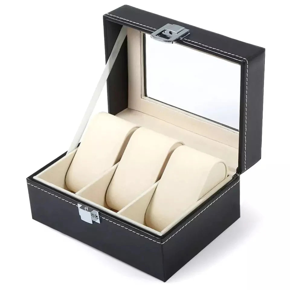 3-Slot Leather Watch Box