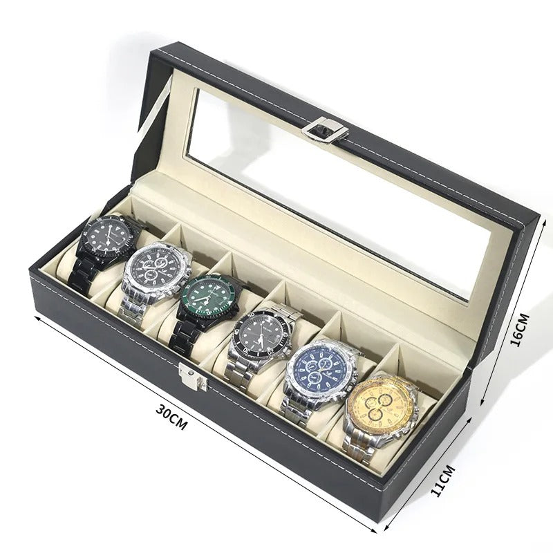 6-Slot Leather Watch Box