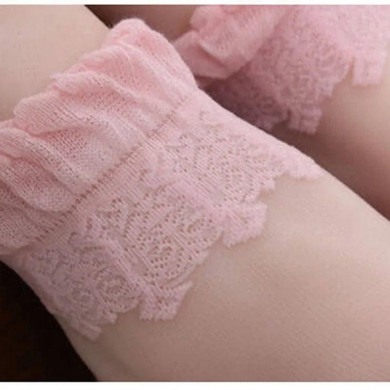 pack of 4 Sheer summer socks with lace flowers and crystal details.