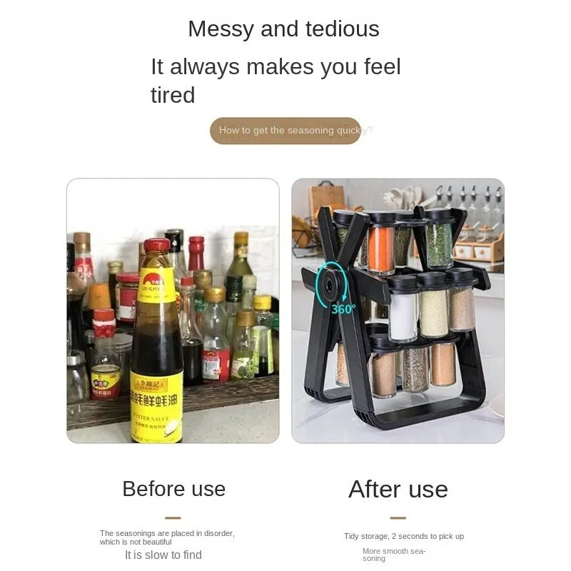 Hot Sale Multifunctional Rotating Spice Rack With 18 Glass Jars Revolving Bottle Organizer - Seasoning Organize Set for Kitchen