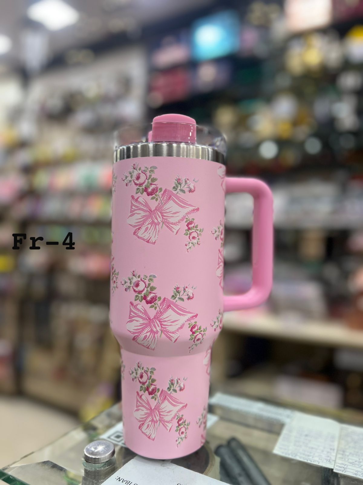 1200ml 40oz Flower Design Tumbler with Handle and Straw