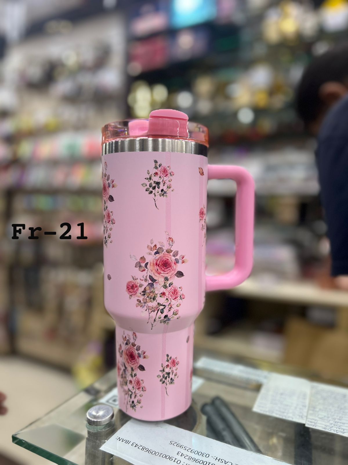 1200ml 40oz Flower Design Tumbler with Handle and Straw