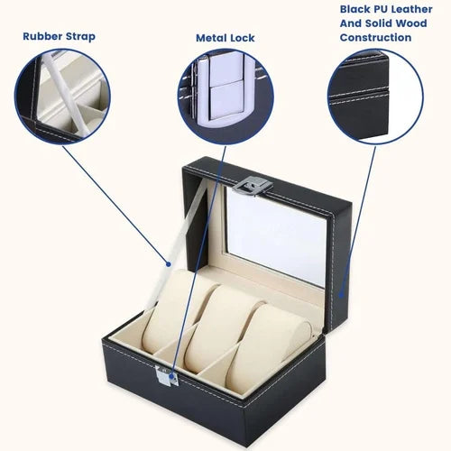 3-Slot Leather Watch Box