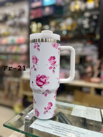 1200ml 40oz Flower Design Tumbler with Handle and Straw