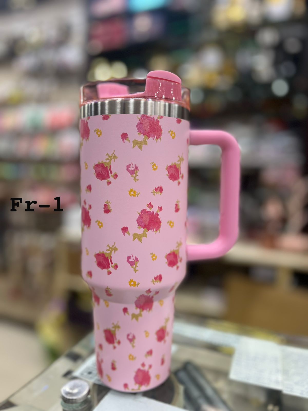 1200ml 40oz Flower Design Tumbler with Handle and Straw