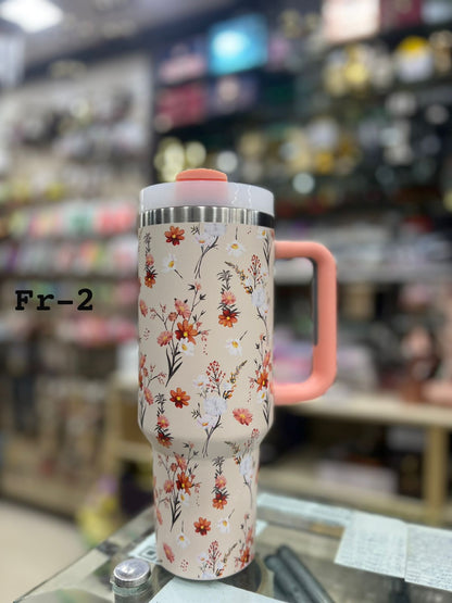 1200ml 40oz Flower Design Tumbler with Handle and Straw