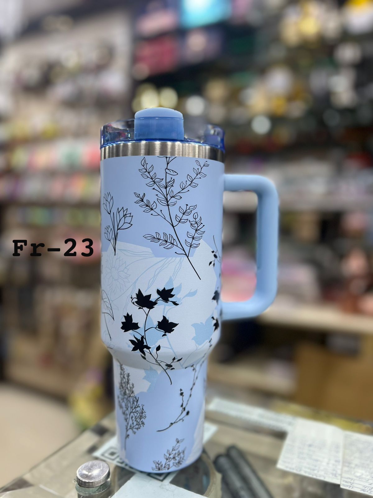 1200ml 40oz Flower Design Tumbler with Handle and Straw