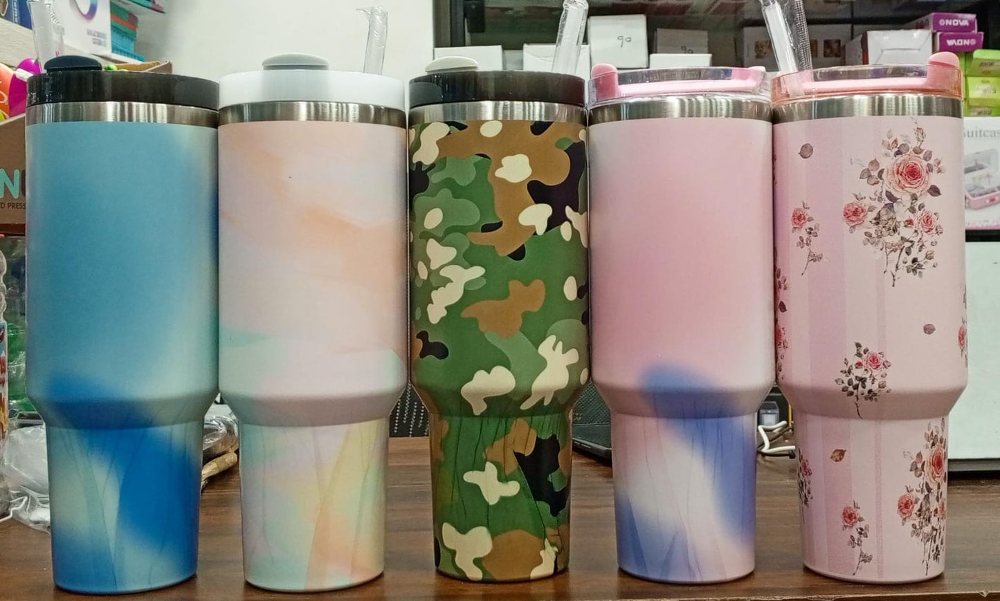 1200ml 40oz Flower Design Tumbler with Handle and Straw