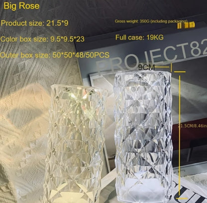 Crystal Table Lamp for Bedroom 16 Colors Touch/Remote Dimmable Night Light USB LED Bedside Diamond Rose Lamp