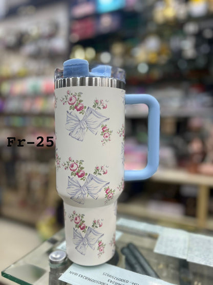 1200ml 40oz Flower Design Tumbler with Handle and Straw