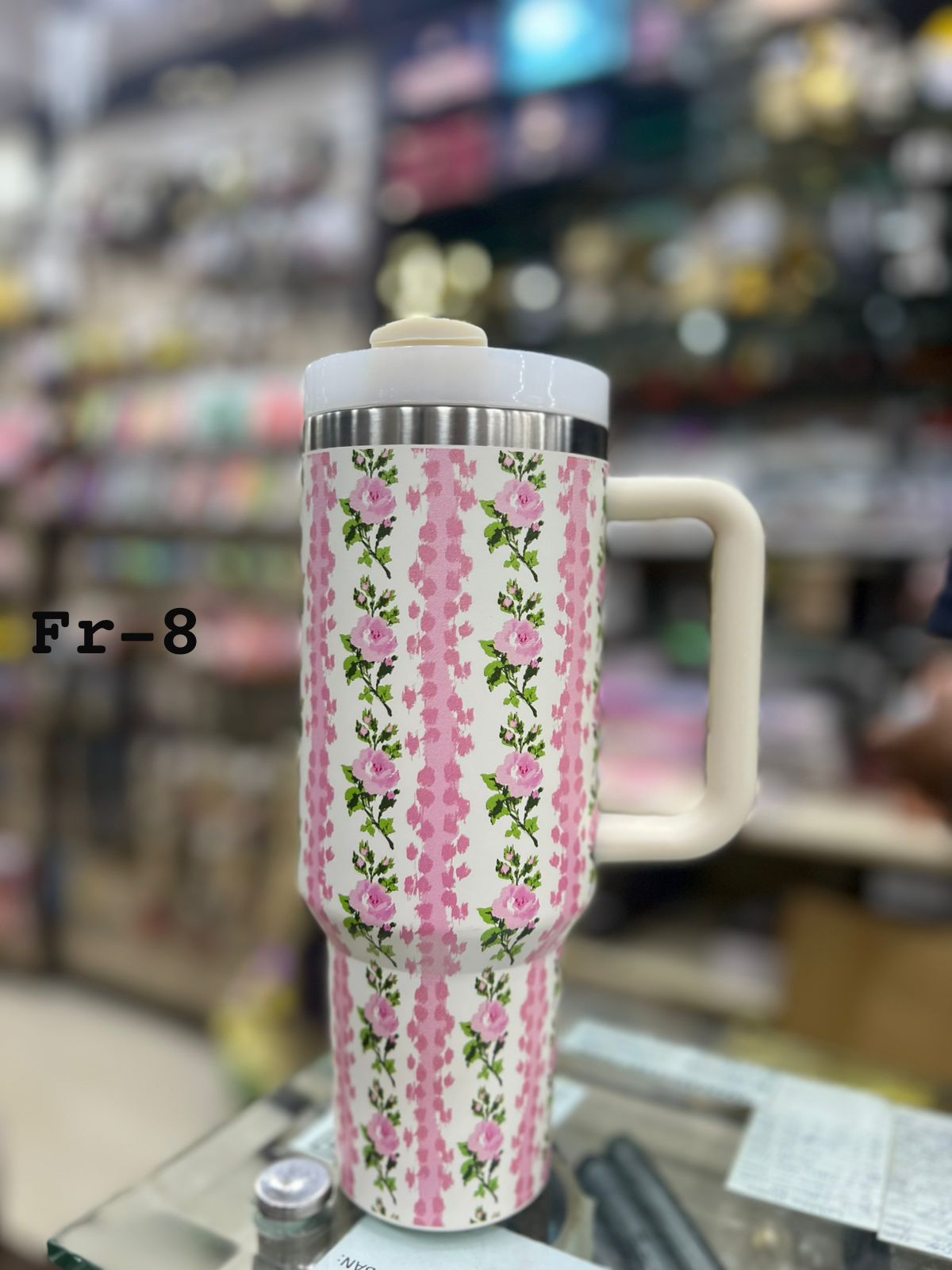 1200ml 40oz Flower Design Tumbler with Handle and Straw