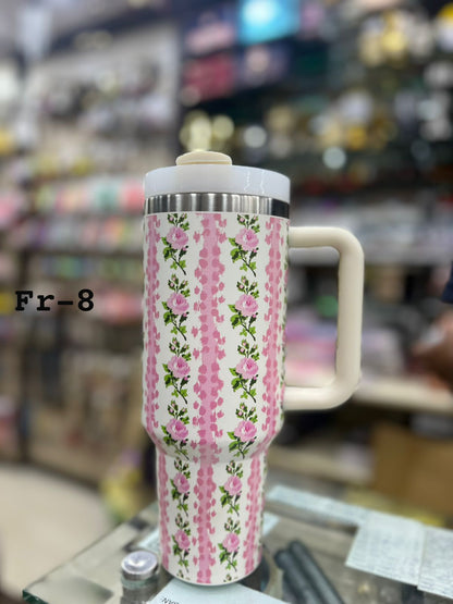 1200ml 40oz Flower Design Tumbler with Handle and Straw