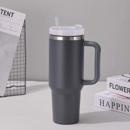 Portable Straw Cup Large 1200ml Metal Stainless Steel Vacuum Thermal Mug for Hot and Cold Coffee Insulated Tumbler with Hanlde