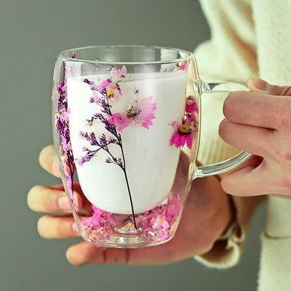 Double Layer Glass Cup Creative Flower Pattern Coffee Mug High Borosilicate Insulated Cup Kitchen Drinkware Home Accessories