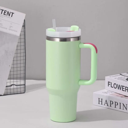 Portable Straw Cup Large 1200ml Metal Stainless Steel Vacuum Thermal Mug for Hot and Cold Coffee Insulated Tumbler with Hanlde