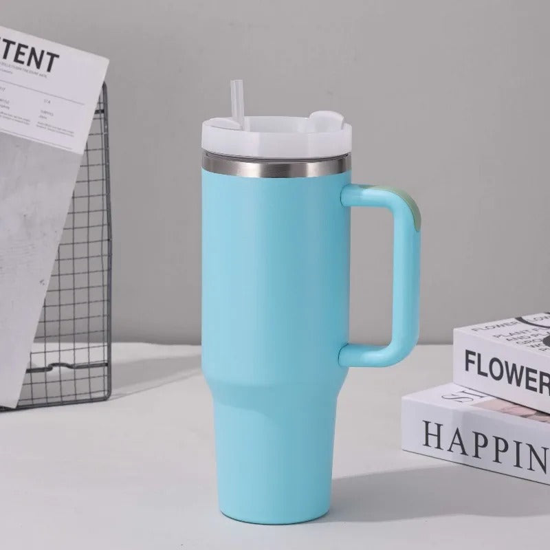 Portable Straw Cup Large 1200ml Metal Stainless Steel Vacuum Thermal Mug for Hot and Cold Coffee Insulated Tumbler with Hanlde