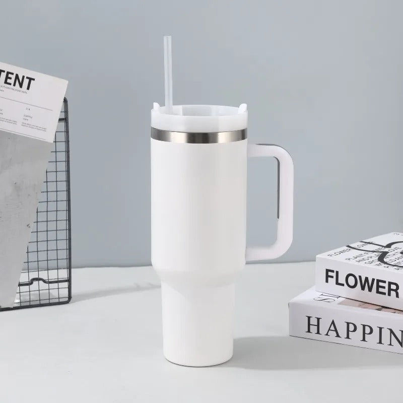 Portable Straw Cup Large 1200ml Metal Stainless Steel Vacuum Thermal Mug for Hot and Cold Coffee Insulated Tumbler with Hanlde