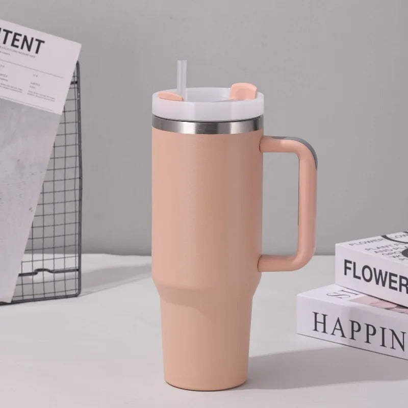 Portable Straw Cup Large 1200ml Metal Stainless Steel Vacuum Thermal Mug for Hot and Cold Coffee Insulated Tumbler with Hanlde