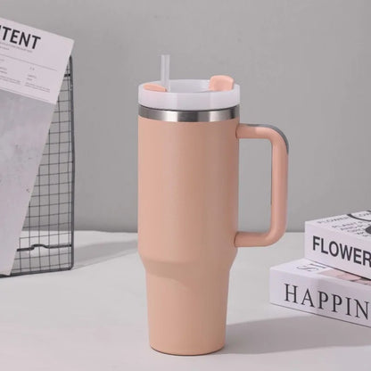 Portable Straw Cup Large 1200ml Metal Stainless Steel Vacuum Thermal Mug for Hot and Cold Coffee Insulated Tumbler with Hanlde