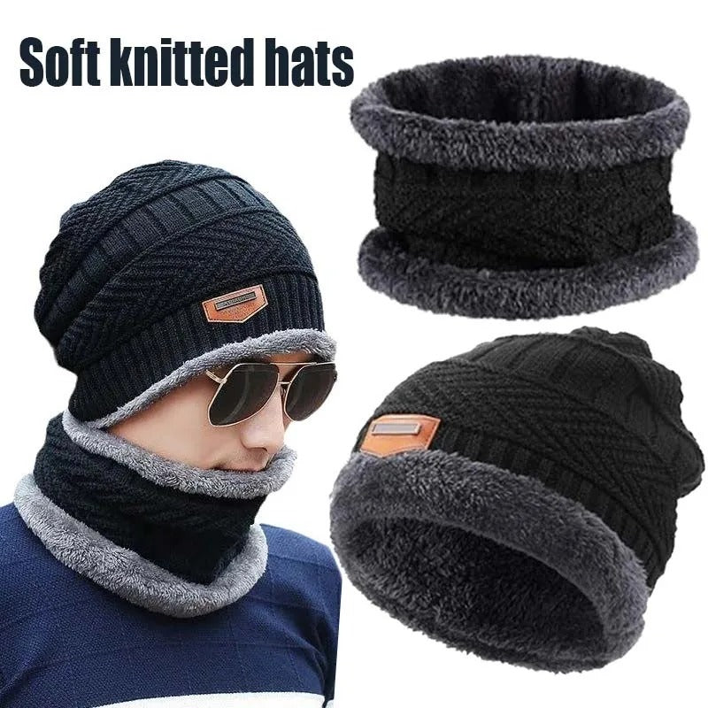 Men's Winter Knitted Wool Hats Thickened Warm And Cold Proof Cycling Women's Cotton Hats Thickened Wool Neck Covers Warm Scarves