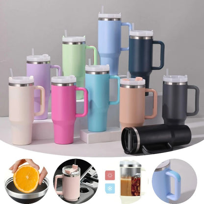 Portable Straw Cup Large 1200ml Metal Stainless Steel Vacuum Thermal Mug for Hot and Cold Coffee Insulated Tumbler with Hanlde