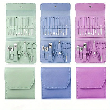 16pcs/set Nail Clipper Set Folding Bag Stainless Steel Finger Toe Nail Clipper Kit