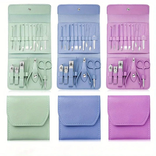 16pcs/set Nail Clipper Set Folding Bag Stainless Steel Finger Toe Nail Clipper Kit