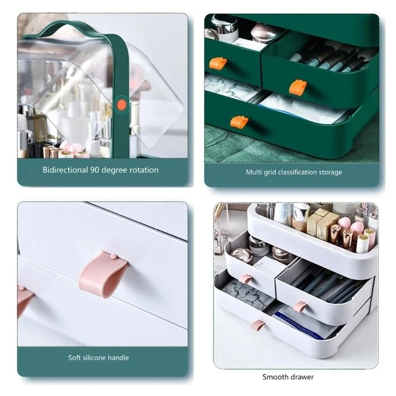 Cosmetic Organizer Box with Drawer – Dust-Proof Makeup Storage