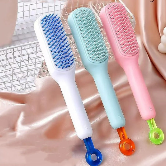 1pc Self-cleaning Hair Comb Anti Static Retractable One-pull Massage Brush Rotating Lifting Hairbrush Safety Airbag Combs Barber