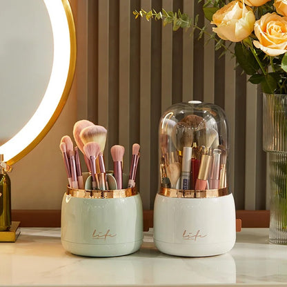 Luxury Rotatable Makeup Brush Organizer  Dustproof Storage Box