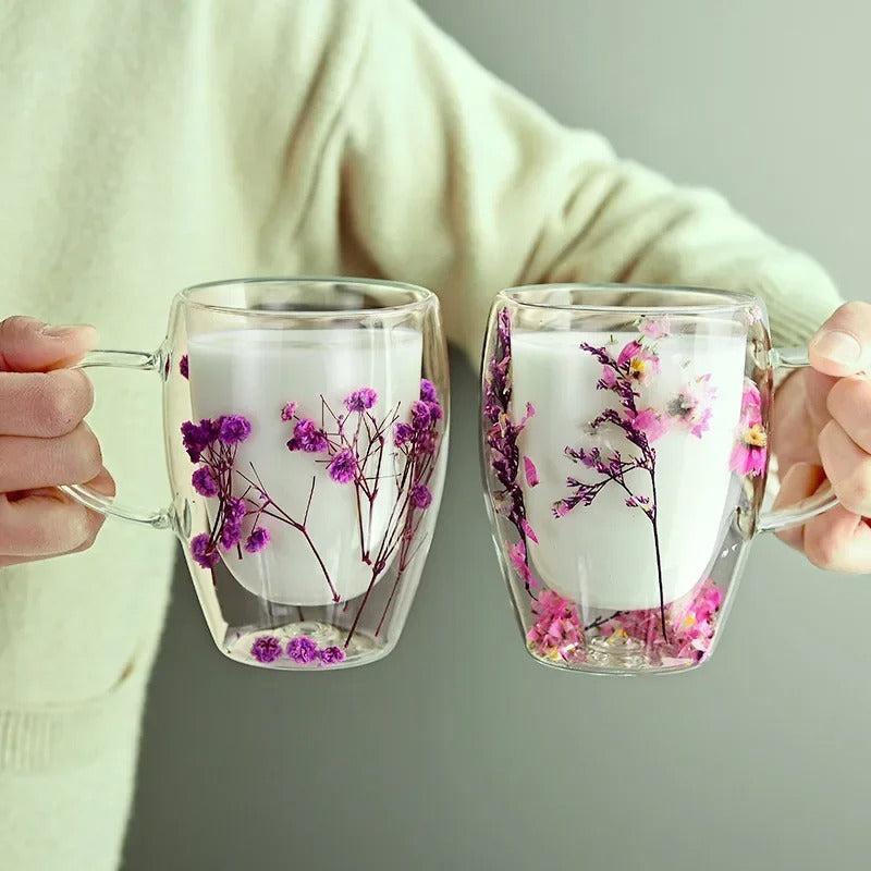 Double Layer Glass Cup Creative Flower Pattern Coffee Mug High Borosilicate Insulated Cup Kitchen Drinkware Home Accessories