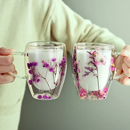 Double Layer Glass Cup Creative Flower Pattern Coffee Mug High Borosilicate Insulated Cup Kitchen Drinkware Home Accessories