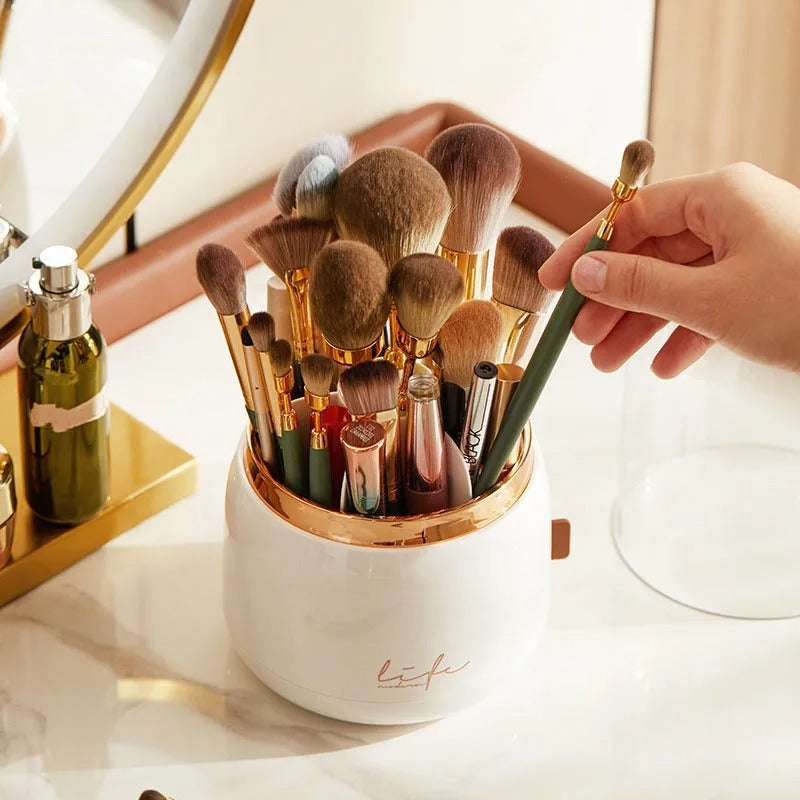 Luxury Rotatable Makeup Brush Organizer  Dustproof Storage Box