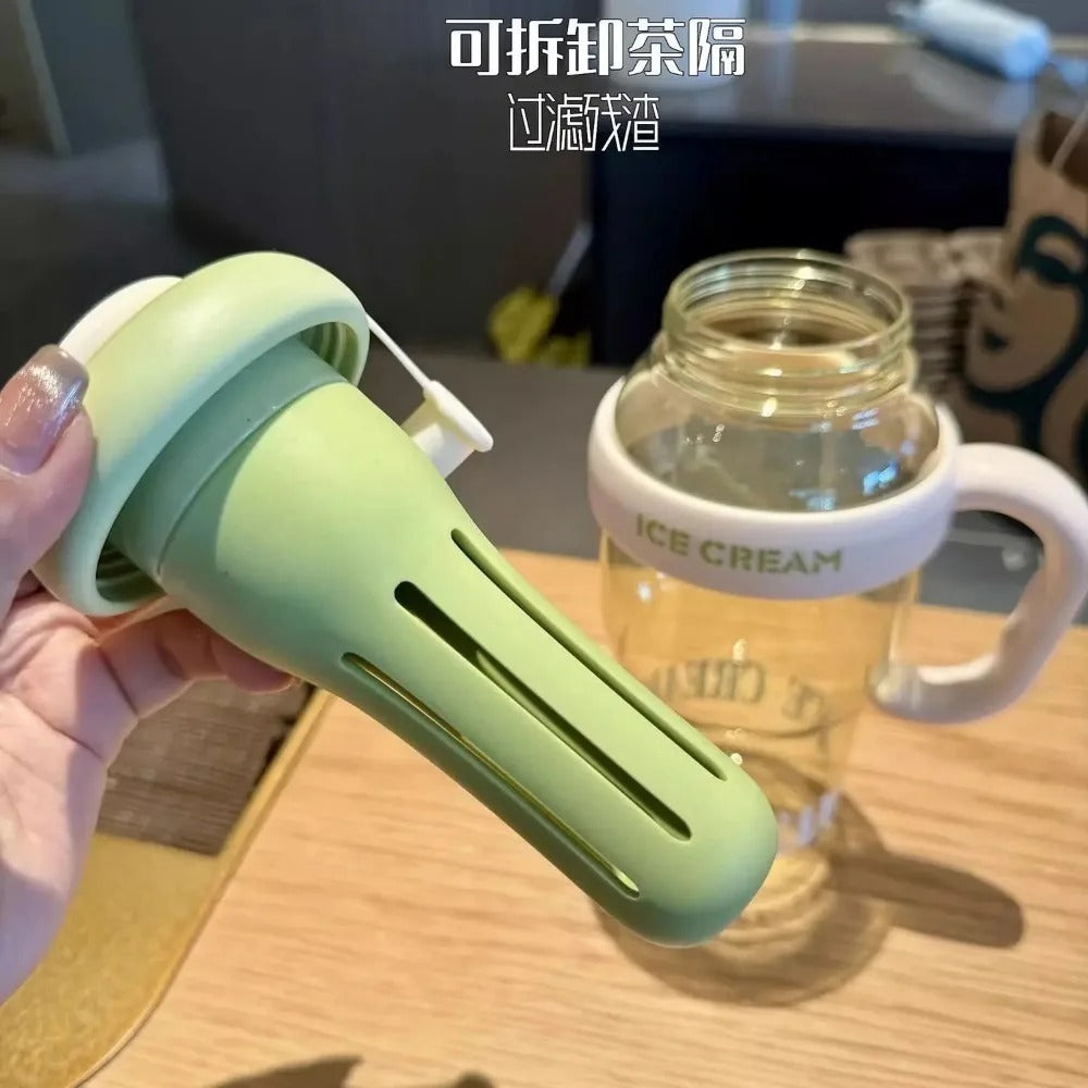 Colorful 1300ml Ice Bottle with Straw | BPA-Free, Heat-Resistant Portable Water Bottle with Handle