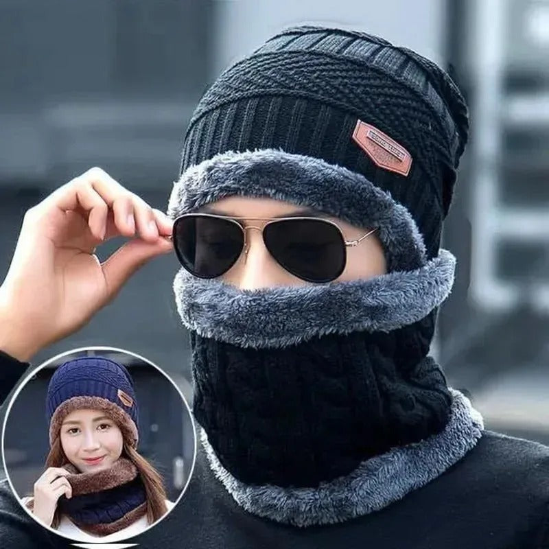 Men's Winter Knitted Wool Hats Thickened Warm And Cold Proof Cycling Women's Cotton Hats Thickened Wool Neck Covers Warm Scarves
