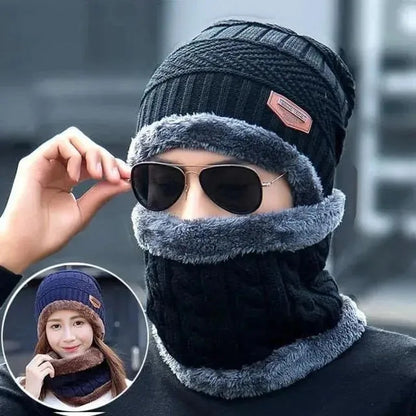 Men's Winter Knitted Wool Hats Thickened Warm And Cold Proof Cycling Women's Cotton Hats Thickened Wool Neck Covers Warm Scarves