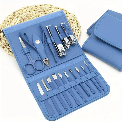 16pcs/set Nail Clipper Set Folding Bag Stainless Steel Finger Toe Nail Clipper Kit