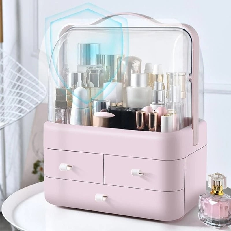 Cosmetic Organizer Box with Drawer – Dust-Proof Makeup Storage