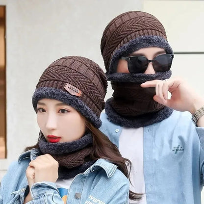 Men's Winter Knitted Wool Hats Thickened Warm And Cold Proof Cycling Women's Cotton Hats Thickened Wool Neck Covers Warm Scarves
