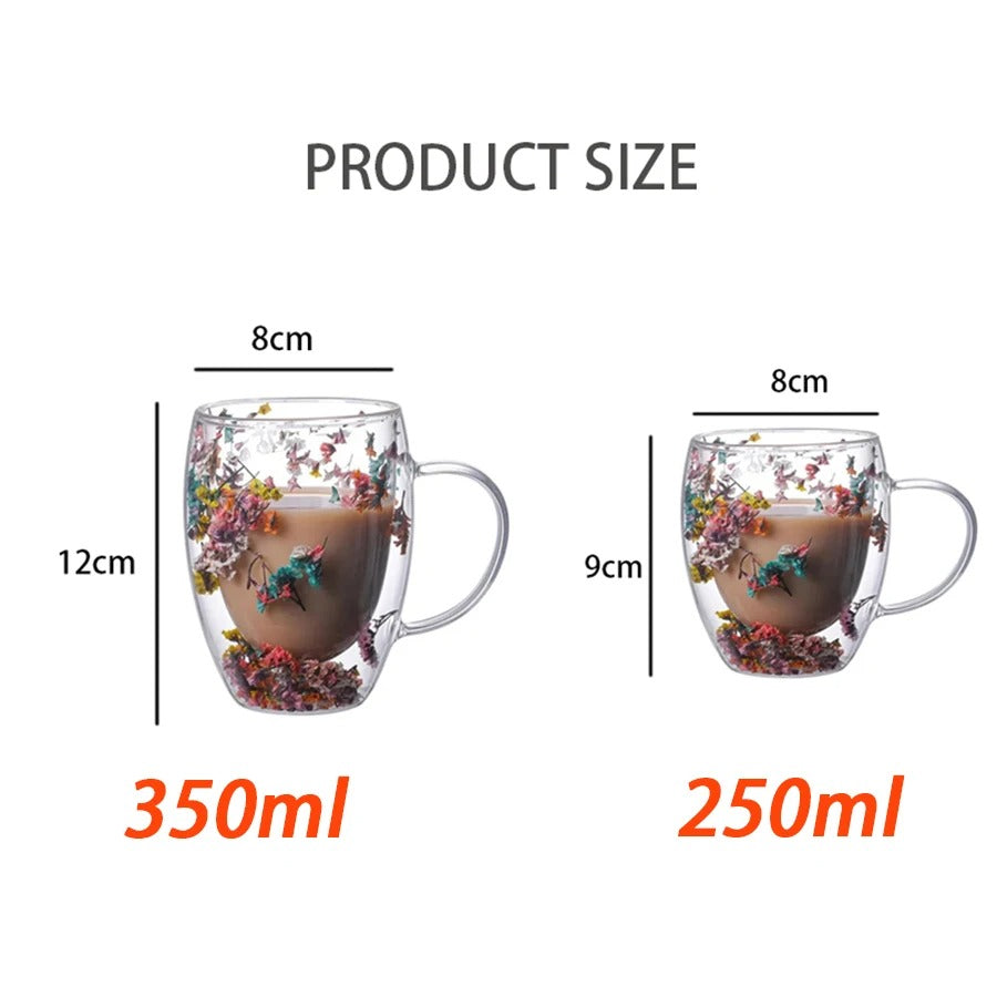 350ml Flower Double Wall Glass Cup With Handle Handmade Clear Espresso Cups Home Mug For Milk Latte Cappuccino Tea Water
