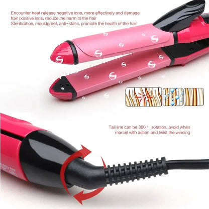 2 in 1 Hair Straightener and Curler Ceramic Flat Iron Hair Curling Irons Straight and Curl Hair Care Styling Tools