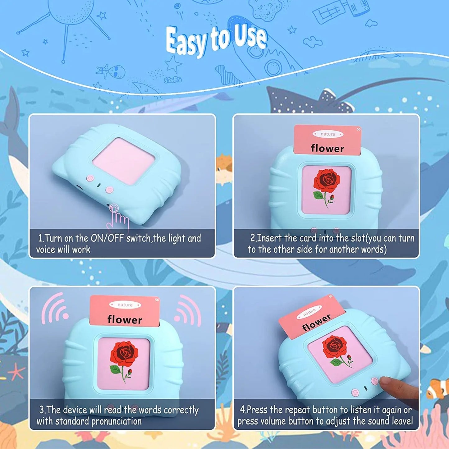 Education Toys Sight Words Games Talking Flash Cards Learning English Machine Electronic Book