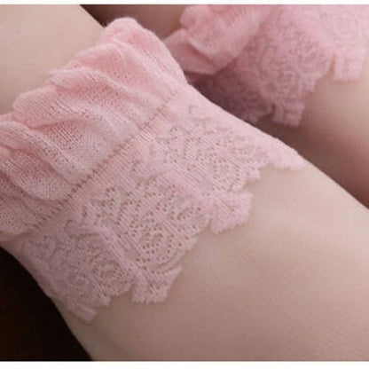 pack of 4 Sheer summer socks with lace flowers and crystal details.