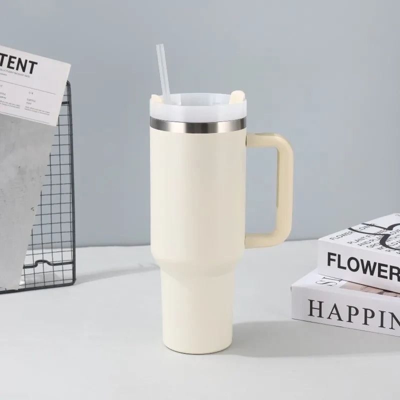 Portable Straw Cup Large 1200ml Metal Stainless Steel Vacuum Thermal Mug for Hot and Cold Coffee Insulated Tumbler with Hanlde