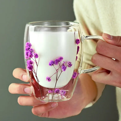 Double Layer Glass Cup Creative Flower Pattern Coffee Mug High Borosilicate Insulated Cup Kitchen Drinkware Home Accessories