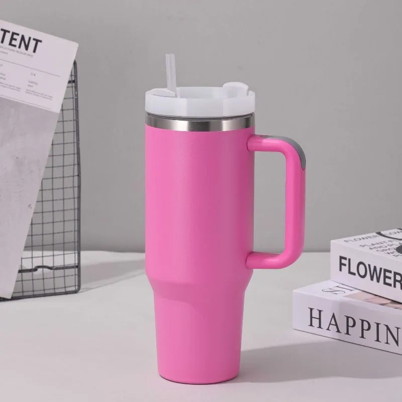 Portable Straw Cup Large 1200ml Metal Stainless Steel Vacuum Thermal Mug for Hot and Cold Coffee Insulated Tumbler with Hanlde