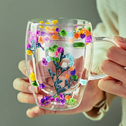 Double Layer Glass Cup Creative Flower Pattern Coffee Mug High Borosilicate Insulated Cup Kitchen Drinkware Home Accessories