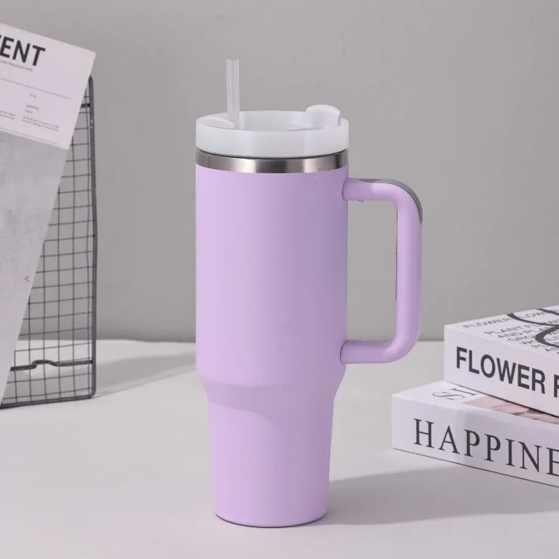 Portable Straw Cup Large 1200ml Metal Stainless Steel Vacuum Thermal Mug for Hot and Cold Coffee Insulated Tumbler with Hanlde