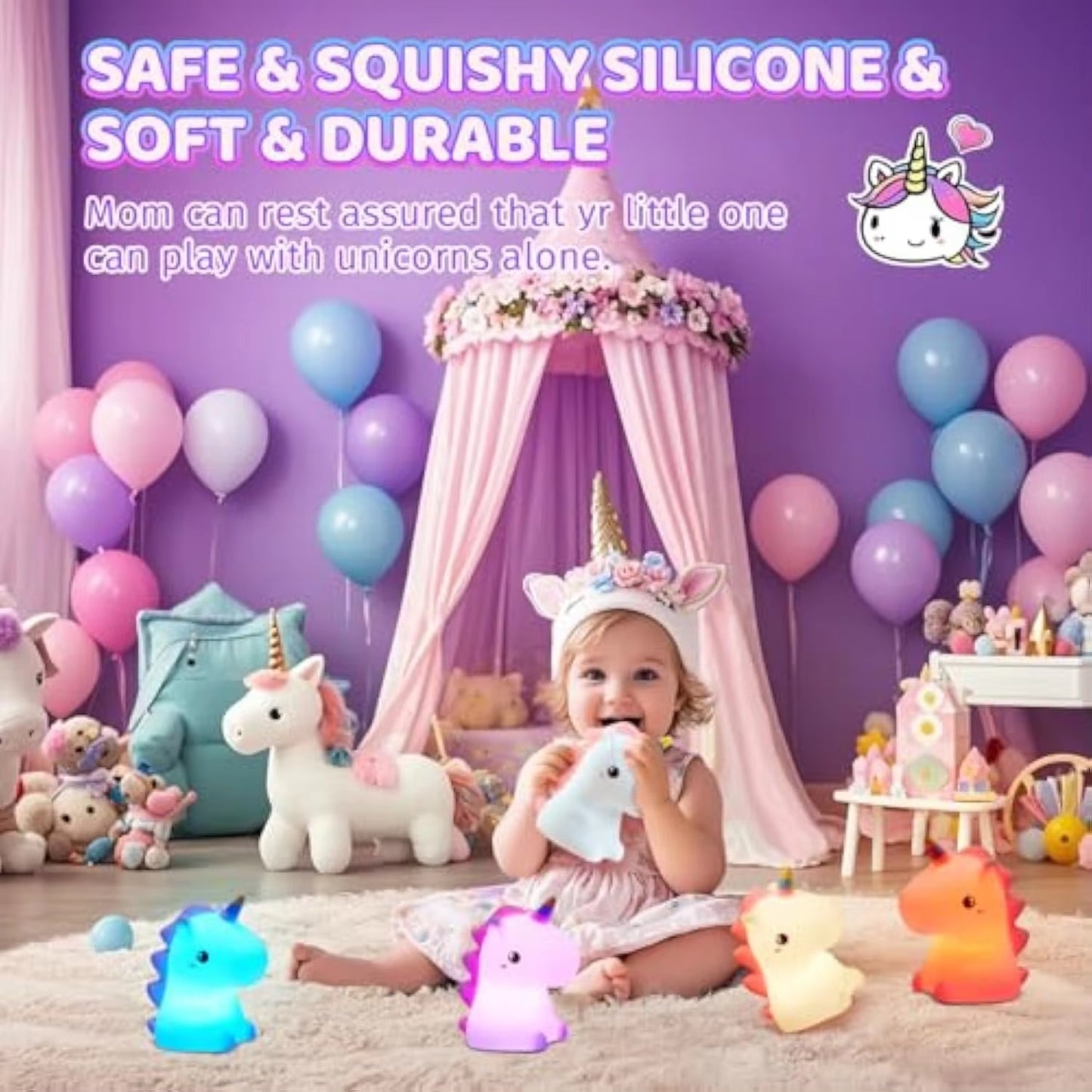 Rechargeable Unicorn Night Light – Soft Silicone Cartoon Lamp for Baby Sleep & Bedroom Atmosphere
