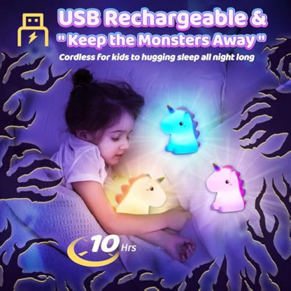 Rechargeable Unicorn Night Light – Soft Silicone Cartoon Lamp for Baby Sleep & Bedroom Atmosphere